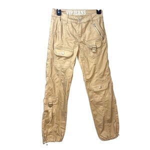 VIP Jeans Tan Cargo Pants size 2 Streetwear Y2K Utility Cinch Ankle Urban Casual